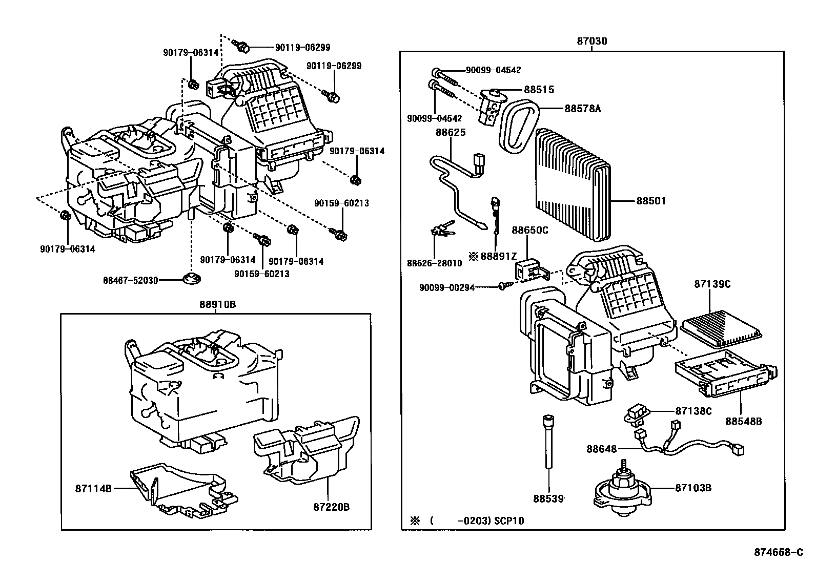 Toyota YARIS 暖风和空调系统 - 冷却器组件 EPC diagram — 874658C