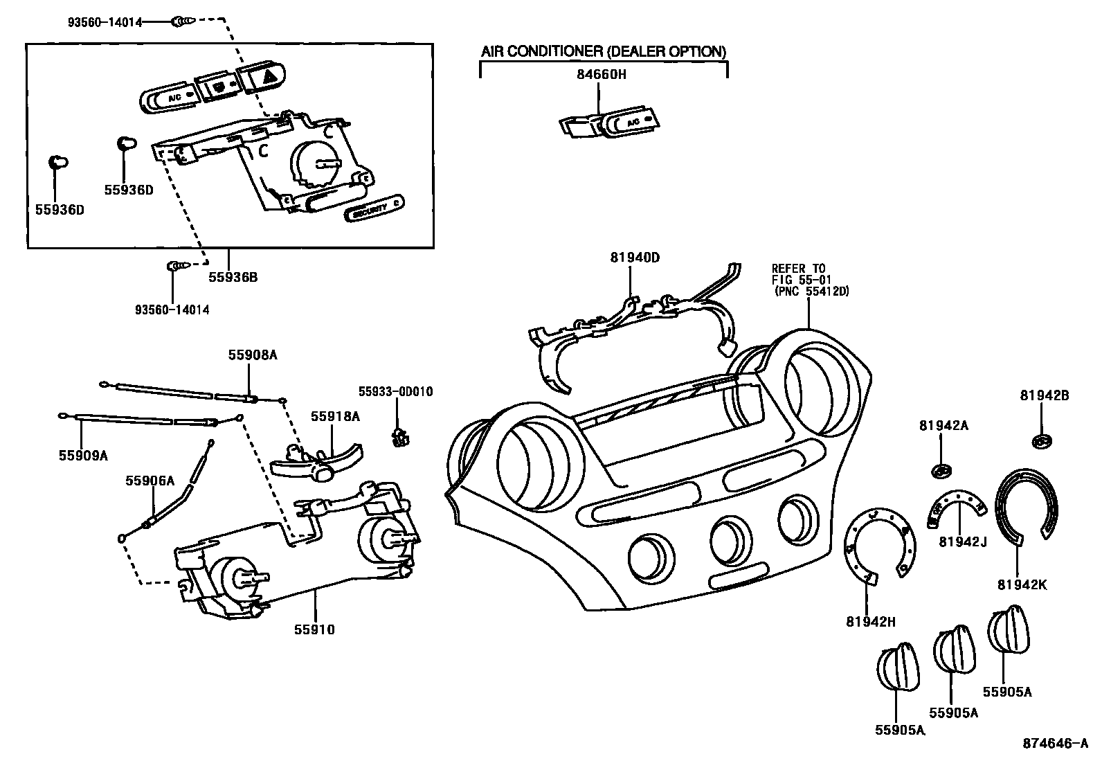 Toyota YARIS 暖风和空调系统 - 控制器和风管 EPC diagram — 874646A