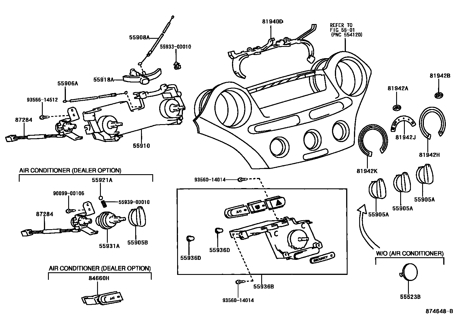 Toyota YARIS 暖风和空调系统 - 控制器和风管 EPC diagram — 874648B
