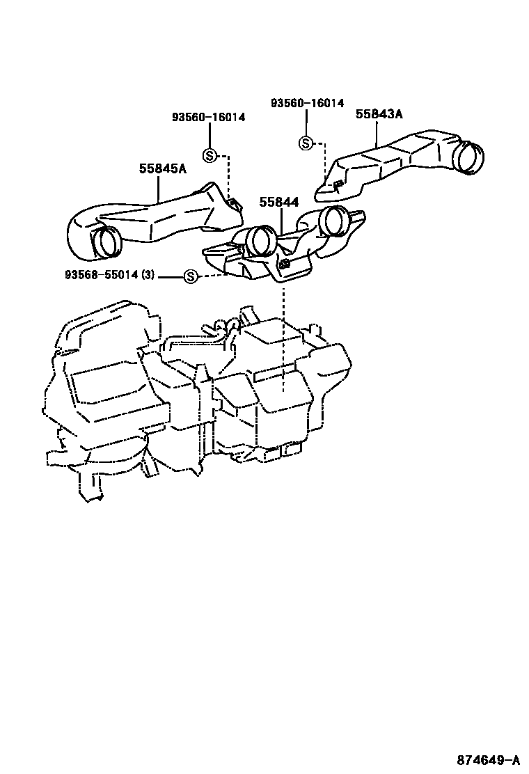 Toyota YARIS 暖风和空调系统 - 控制器和风管 EPC diagram — 874649A