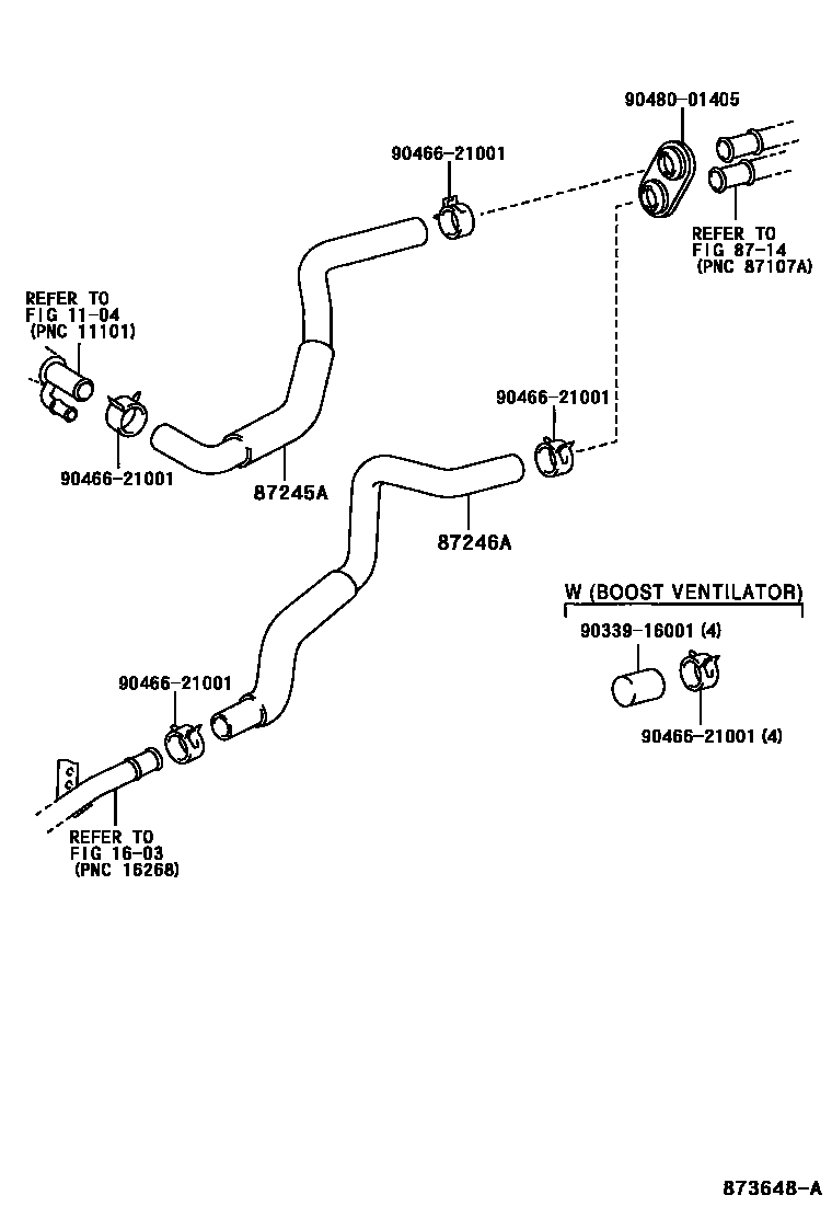Toyota YARIS 暖风和空调系统 - 水管 EPC diagram — 873648A