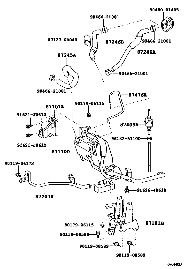 Toyota YARIS 暖风和空调系统 - 水管 EPC diagram — 876148D