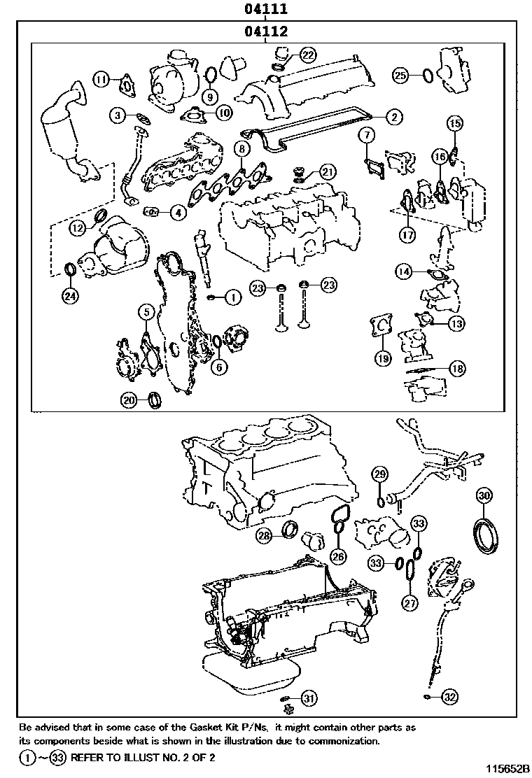 Toyota YARIS Engine Overhaul Gasket Kit EPC diagram — 115652B