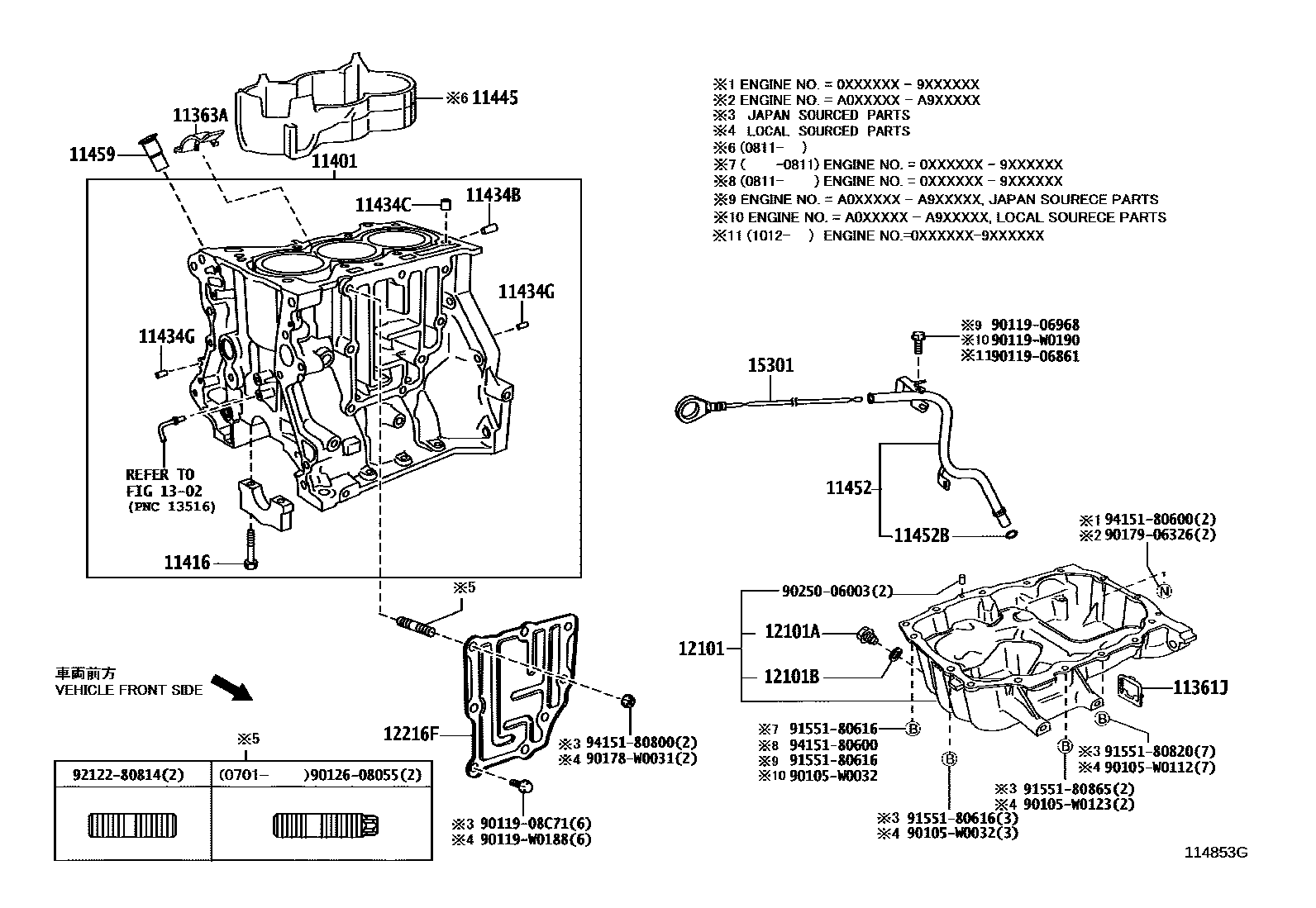 Toyota YARIS Cylinder Block EPC diagram — 114853G