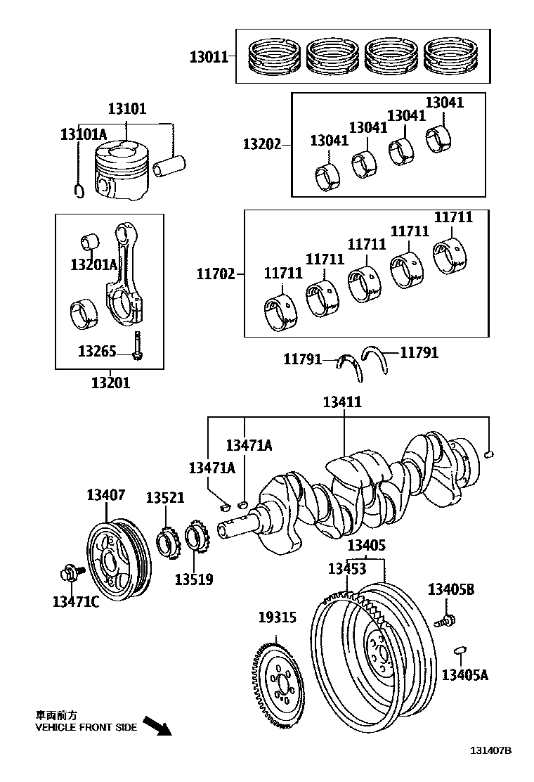 Toyota YARIS Crankshaft & Piston EPC diagram — 131407B