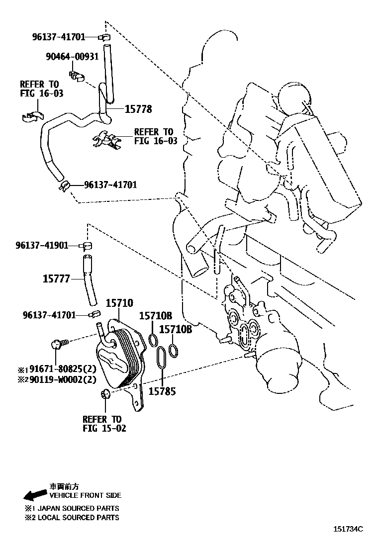 Toyota YARIS Engine Oil Cooler EPC diagram — 151734C