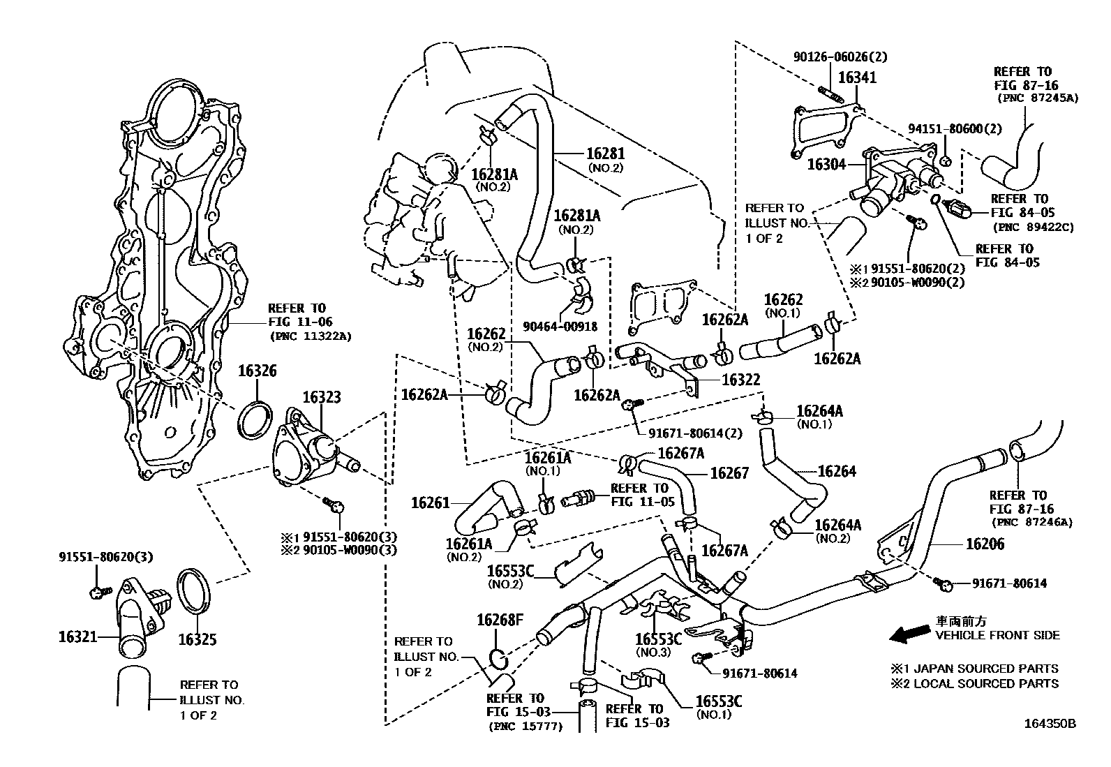Toyota YARIS RADIATOR & WATER OUTLET EPC diagram — 164350B