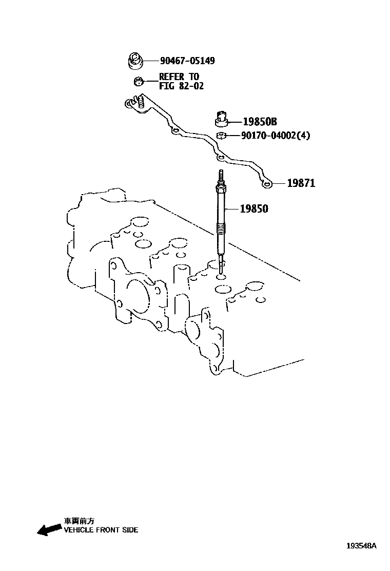 Toyota YARIS 点火线圈和火花塞 EPC diagram — 193548A