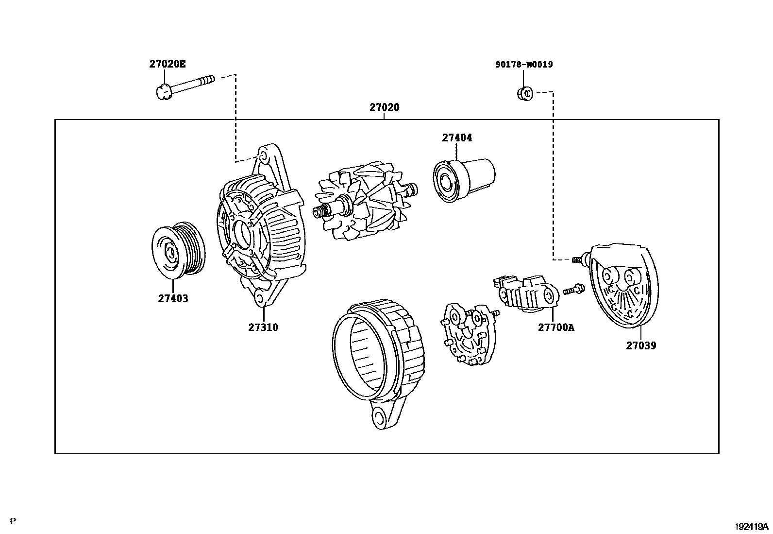 Toyota YARIS Alternator EPC diagram — 192419A