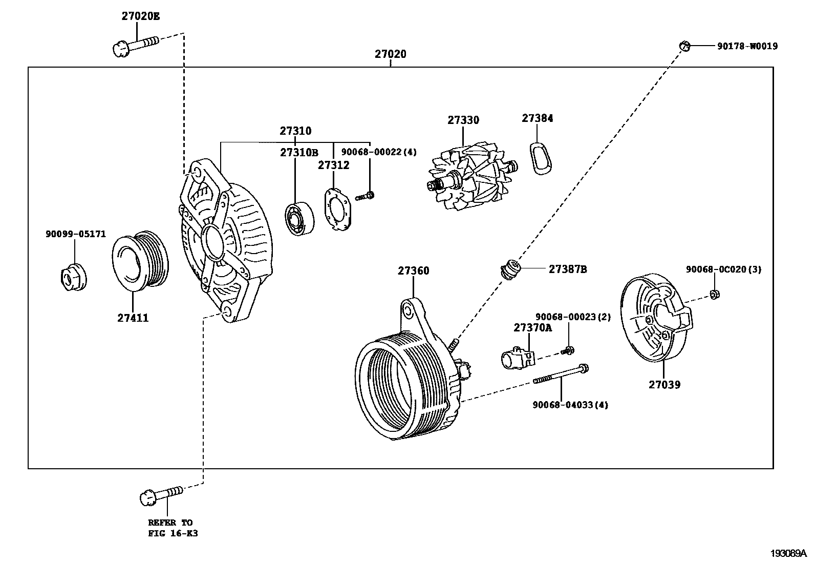 Toyota YARIS Alternator EPC diagram — 193089A