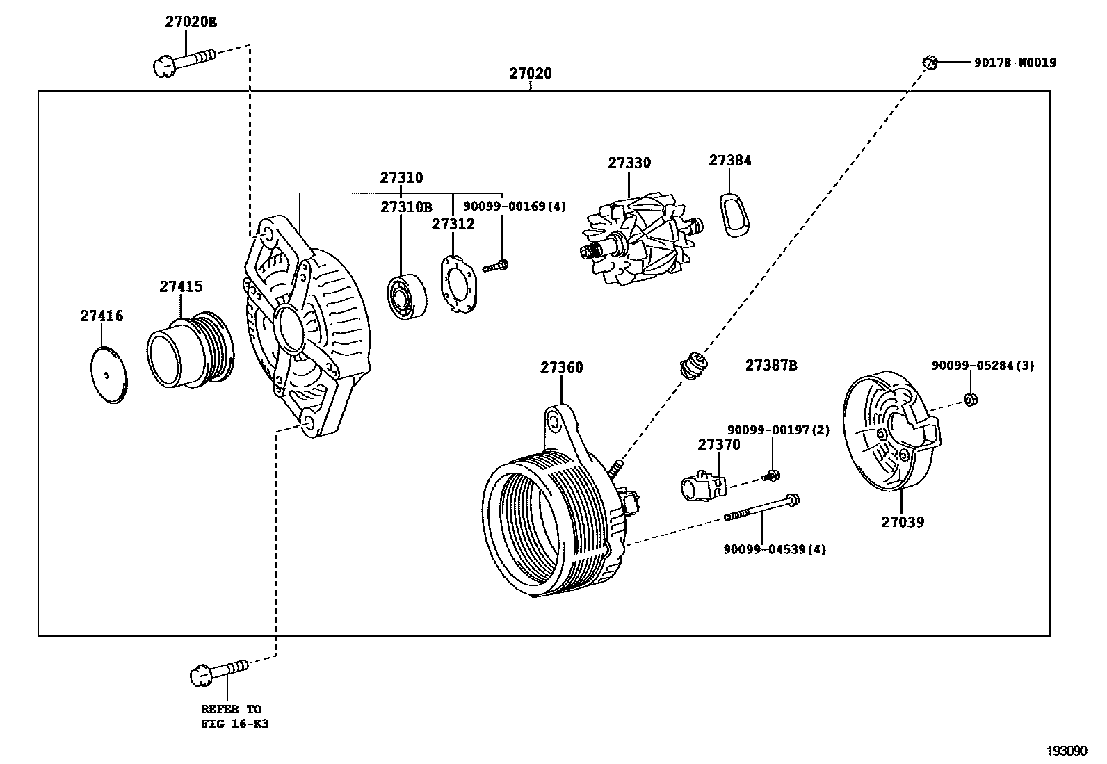 Toyota YARIS Alternator EPC diagram — 193090