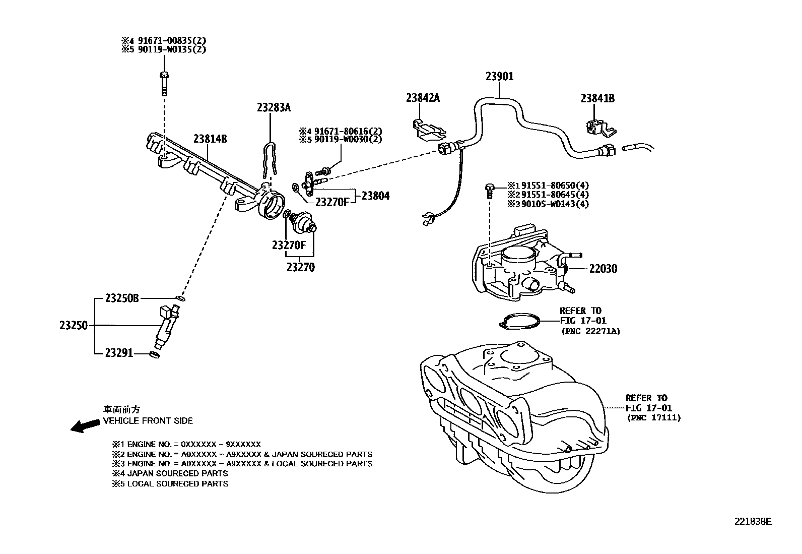 Toyota YARIS 燃油喷射系统 EPC diagram — 221838E