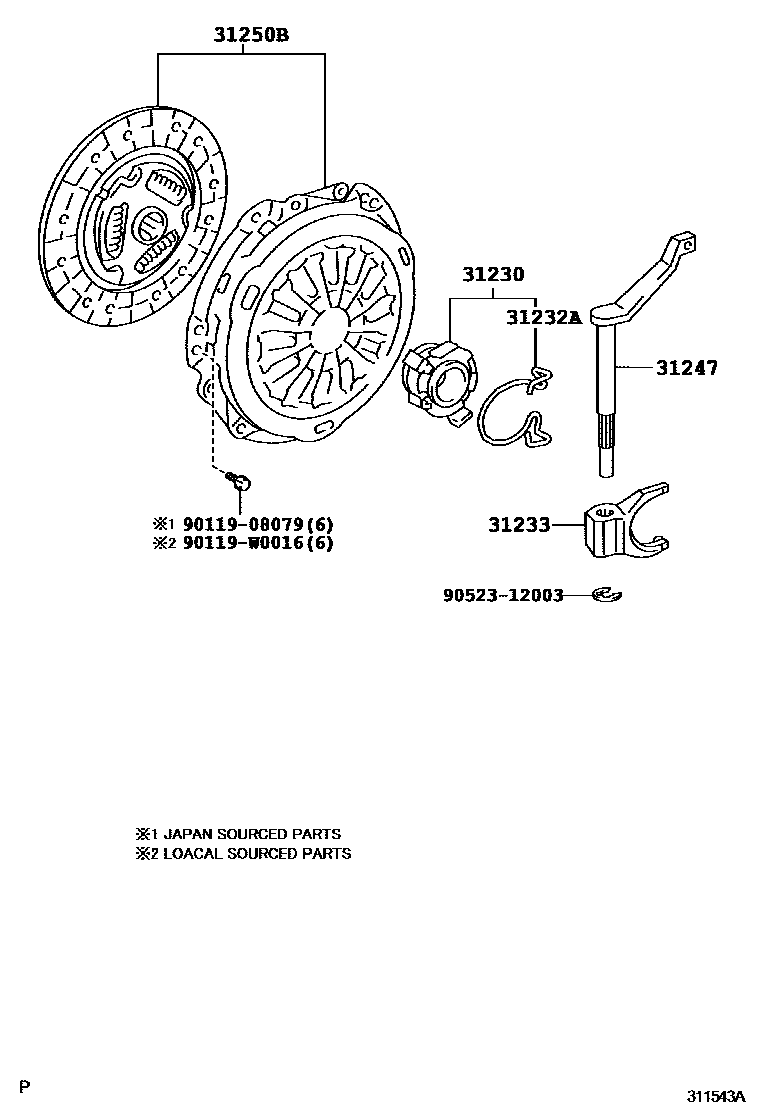Toyota YARIS 离合器和分离叉 EPC diagram — 311543A