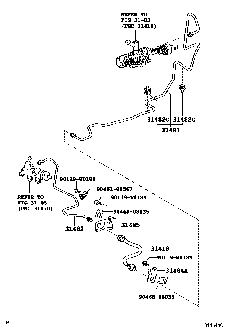 Toyota YARIS 离合器踏板和挠性软管 EPC diagram — 311544C