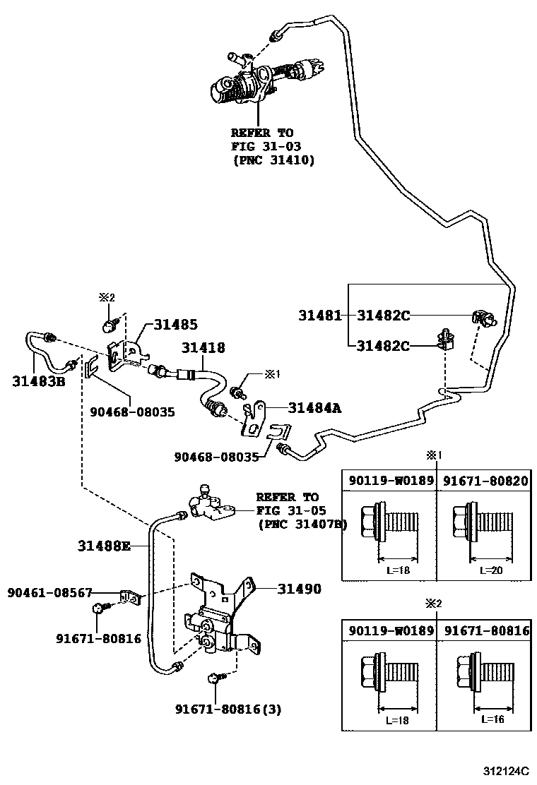 Toyota YARIS 离合器踏板和挠性软管 EPC diagram — 312124C