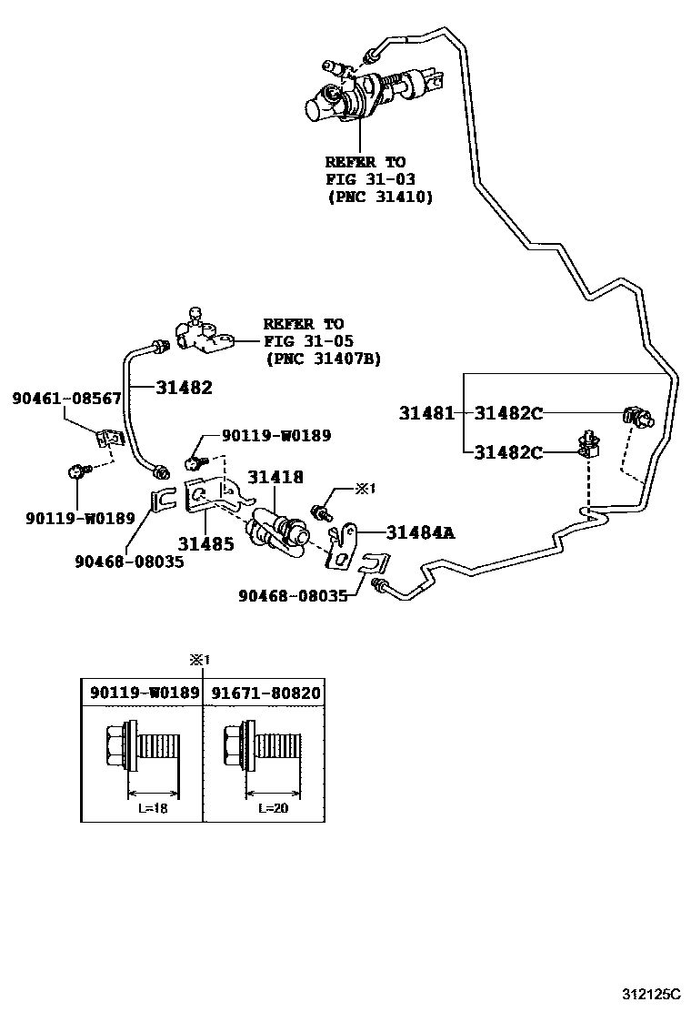 Toyota YARIS 离合器踏板和挠性软管 EPC diagram — 312125C