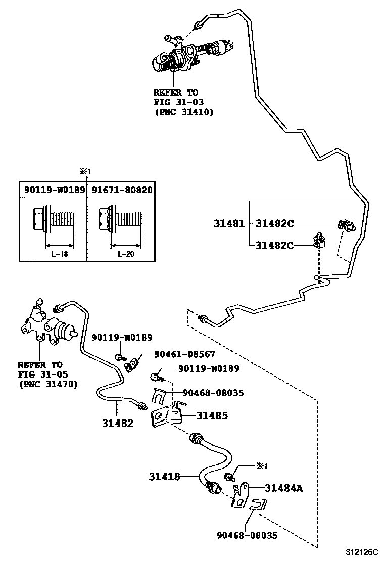 Toyota YARIS 离合器踏板和挠性软管 EPC diagram — 312126C