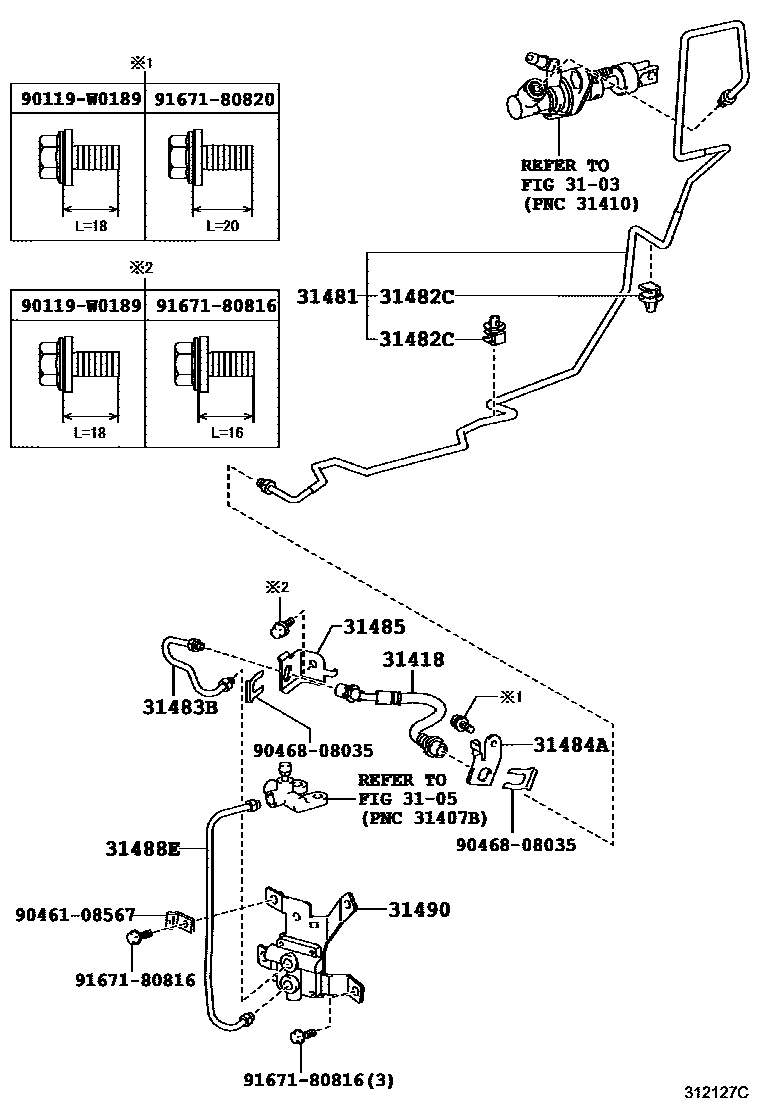 Toyota YARIS 离合器踏板和挠性软管 EPC diagram — 312127C