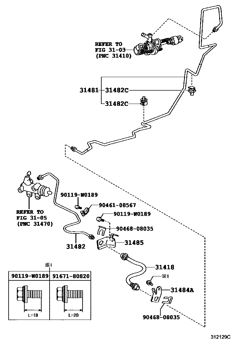 Toyota YARIS 离合器踏板和挠性软管 EPC diagram — 312129C