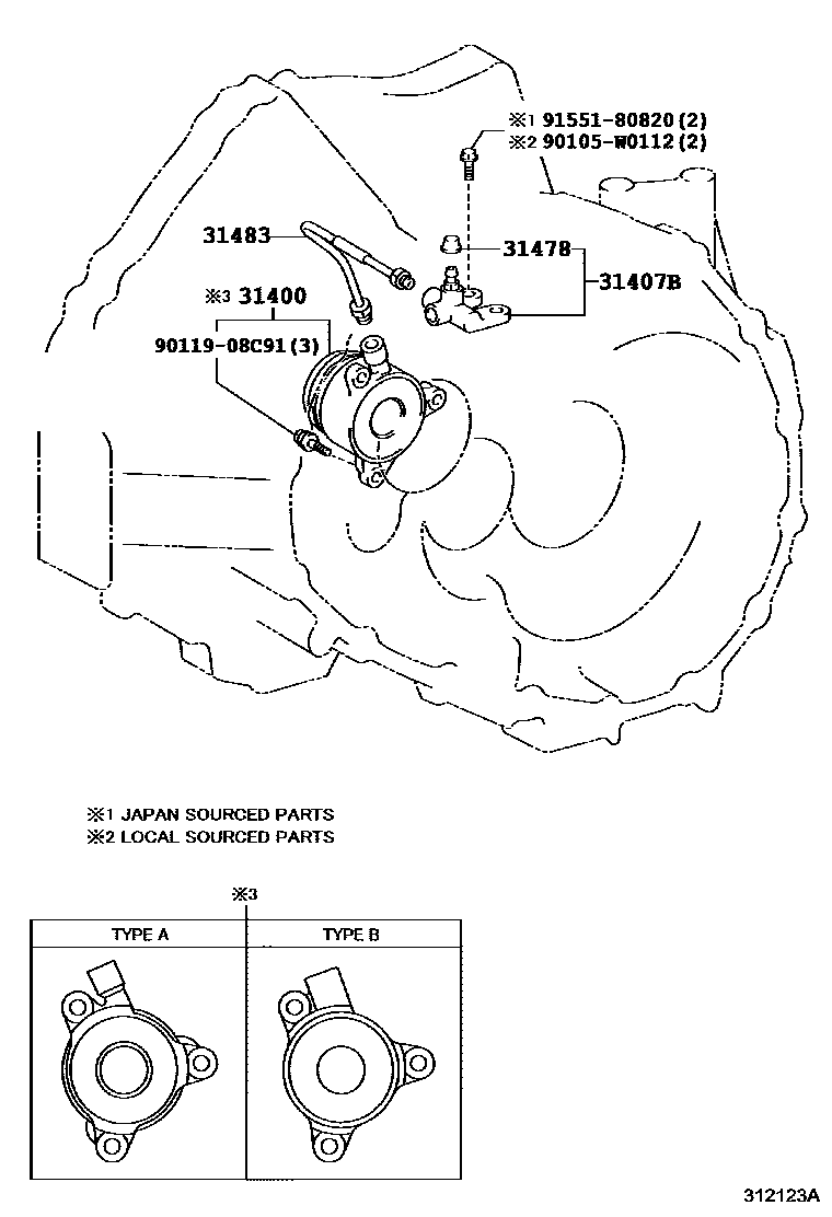 Toyota YARIS 离合器分离缸 EPC diagram — 312123A