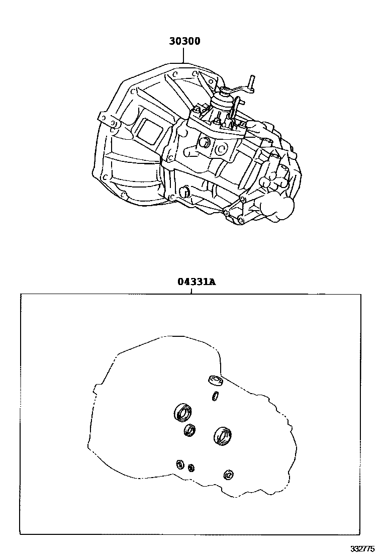 Toyota YARIS 传动桥或变速器总成和衬垫组件(MTM) EPC diagram — 332775
