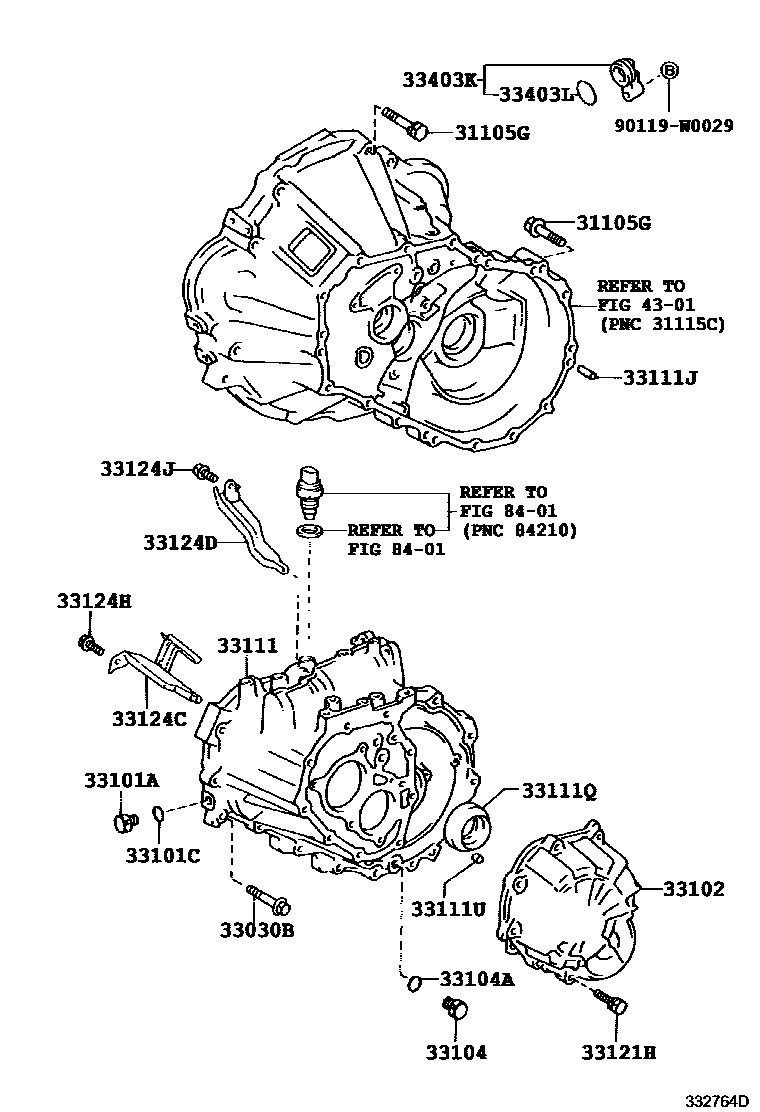 Toyota YARIS 离合器壳和变速器壳(MTM) EPC diagram — 332764D