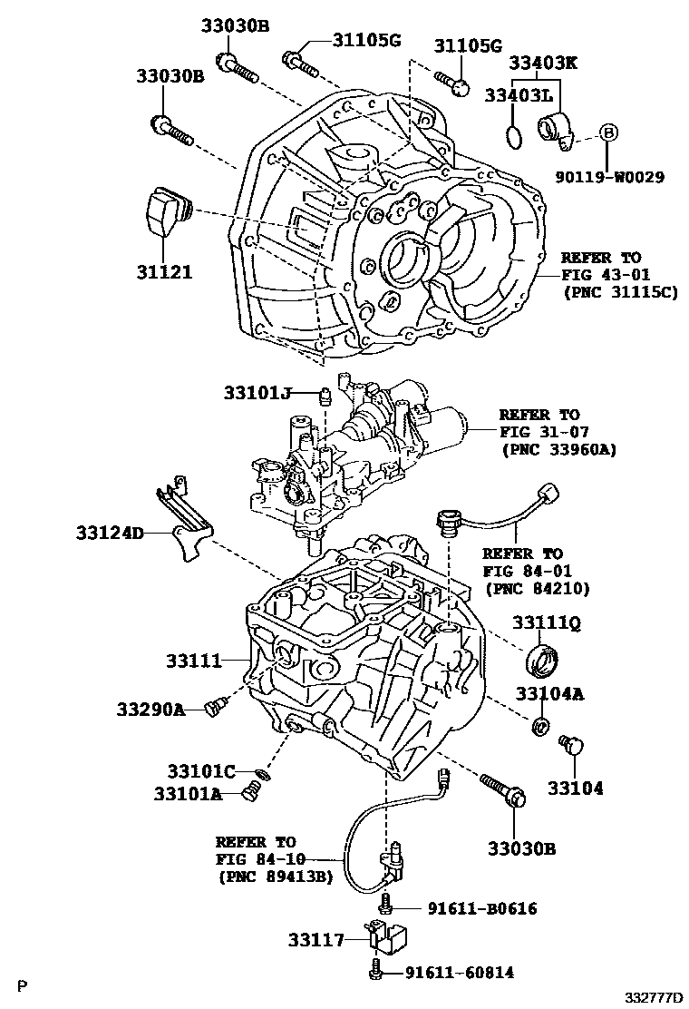 Toyota YARIS 离合器壳和变速器壳(MTM) EPC diagram — 332777D