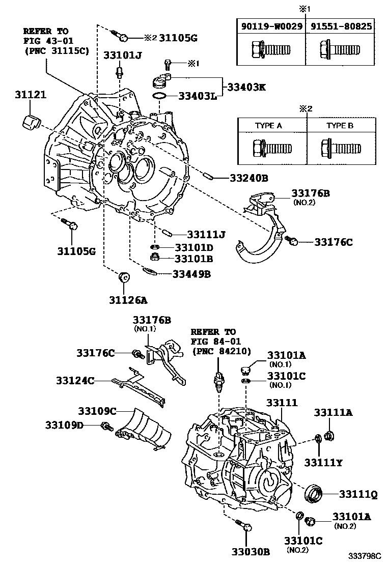 Toyota YARIS 离合器壳和变速器壳(MTM) EPC diagram — 333798C