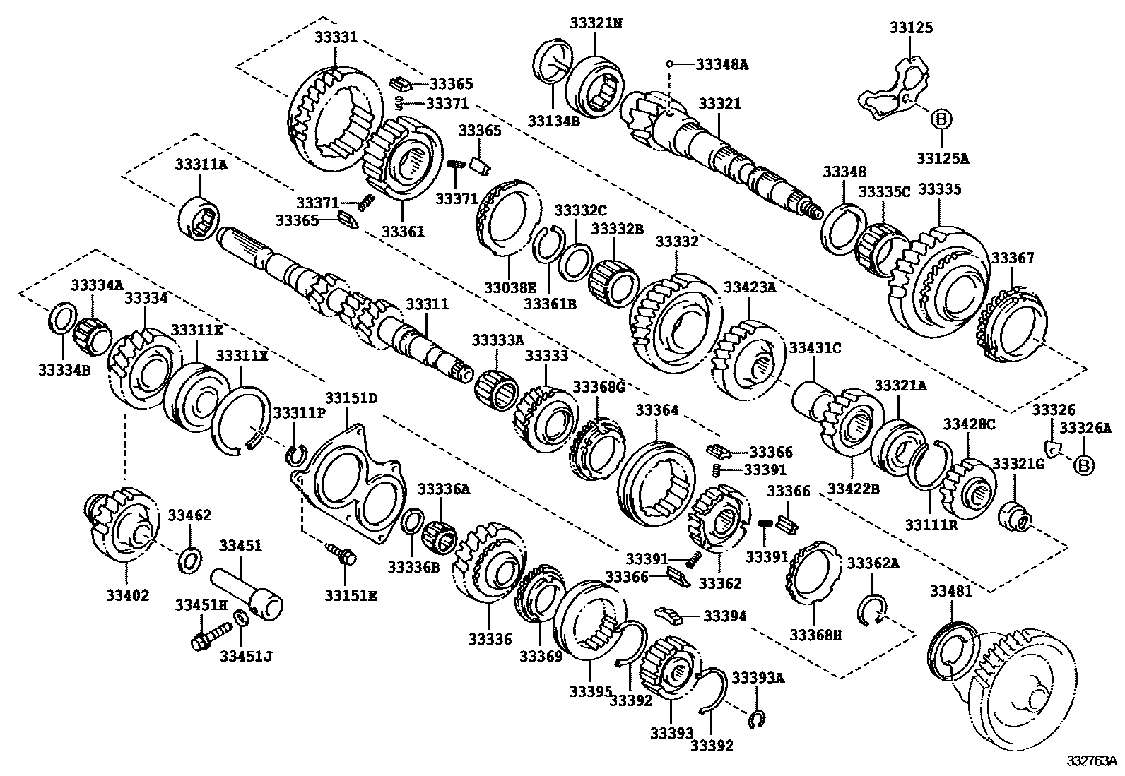 Toyota YARIS 变速器齿轮(MTM) EPC diagram — 332763A