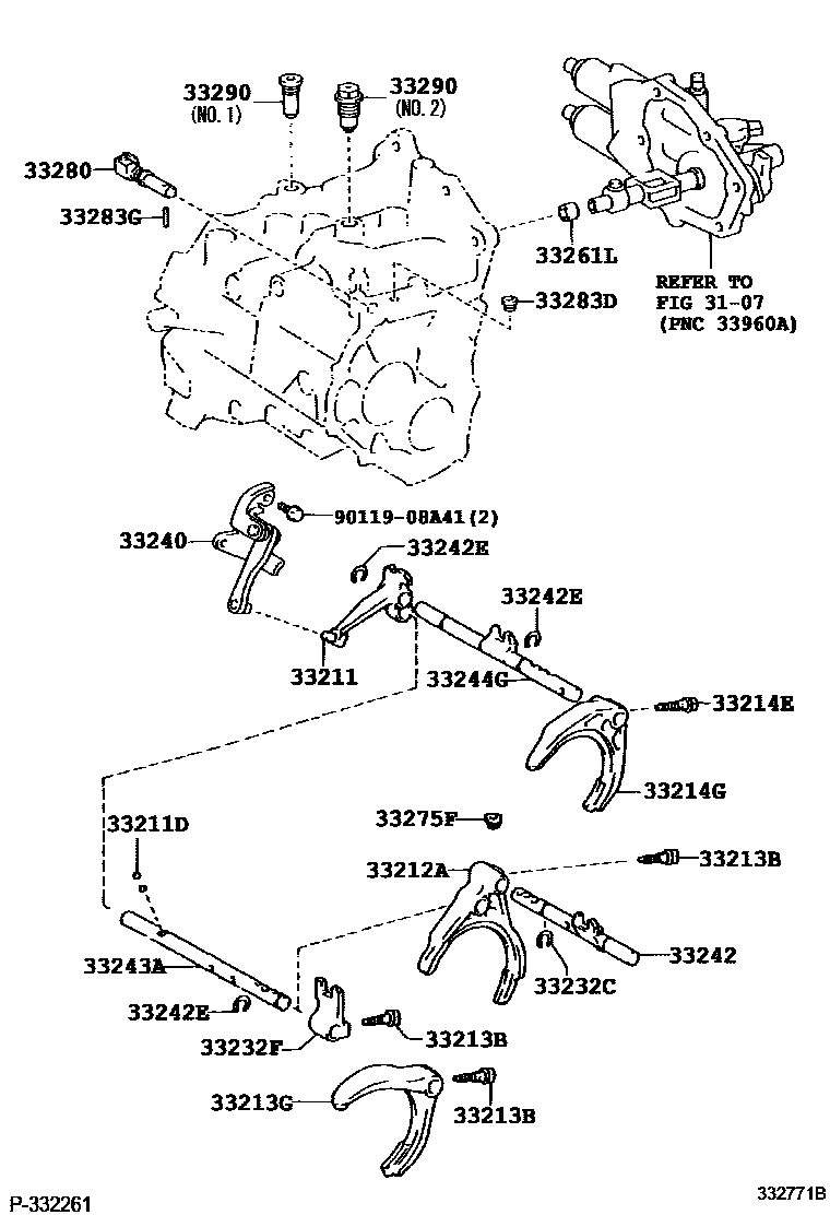 Toyota YARIS 换档拨叉和换档杆轴(MTM) EPC diagram — 332771B