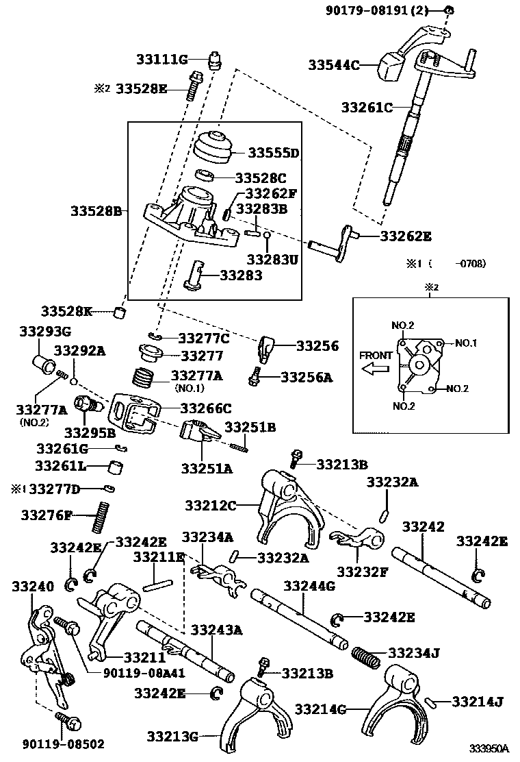 Toyota YARIS 换档拨叉和换档杆轴(MTM) EPC diagram — 333950A