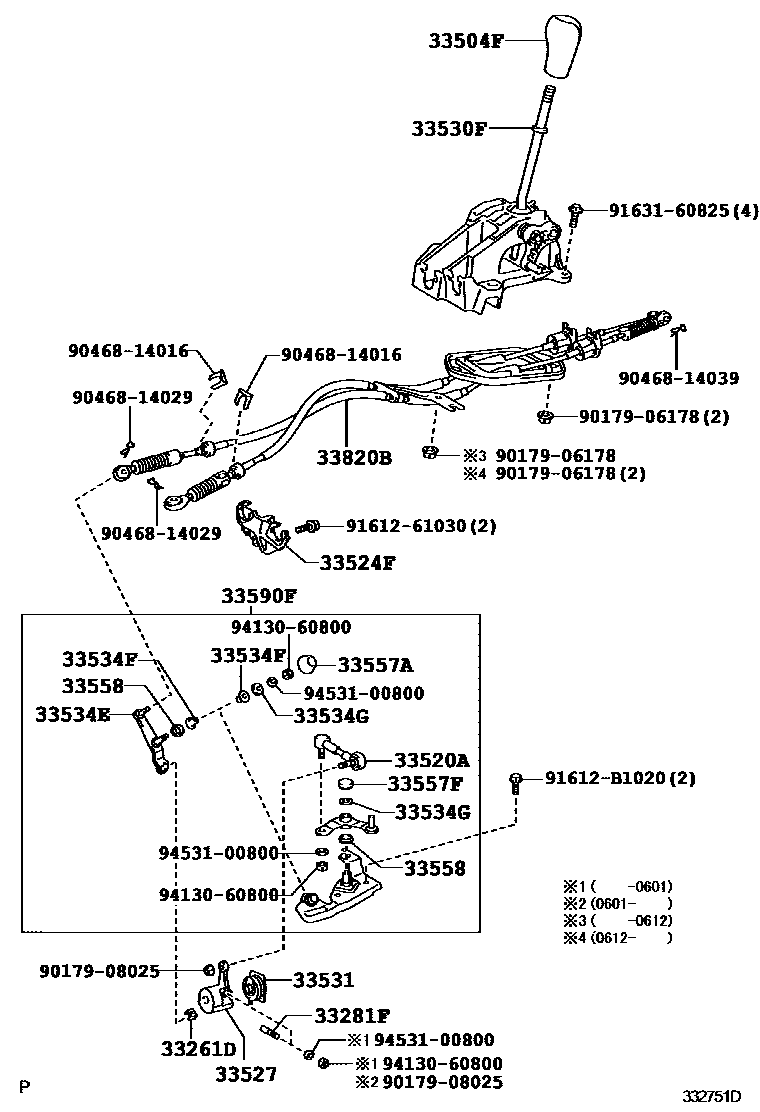 Toyota YARIS Shift Lever & Retainer EPC diagram — 332751D