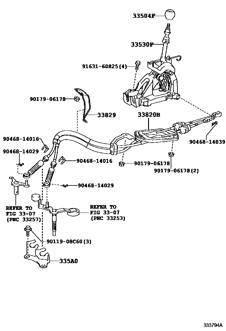 Toyota YARIS Shift Lever & Retainer EPC diagram — 333794A