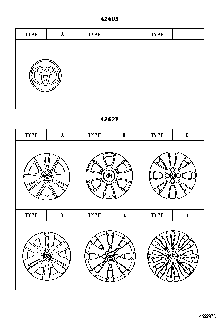 Toyota YARIS 车轮和车轮盖 EPC diagram — 412297D