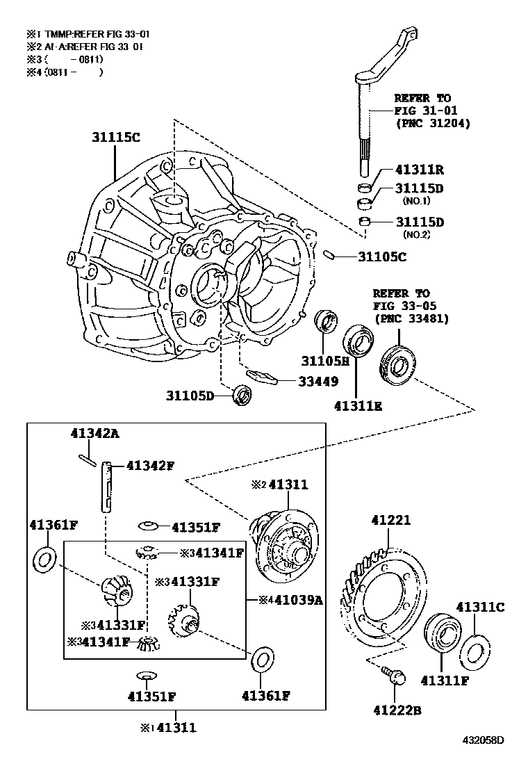 Toyota YARIS 前桥壳和差速器 EPC diagram — 432058D
