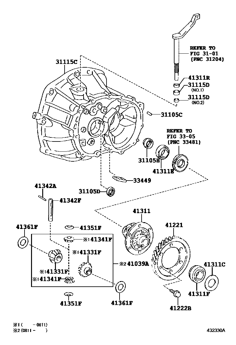 Toyota YARIS 前桥壳和差速器 EPC diagram — 432330A