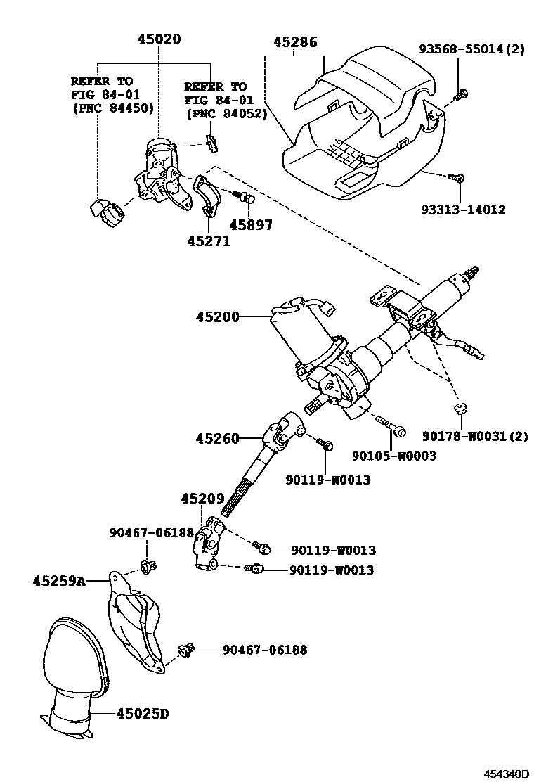 Toyota YARIS Steering Column & Shaft EPC diagram — 454340D