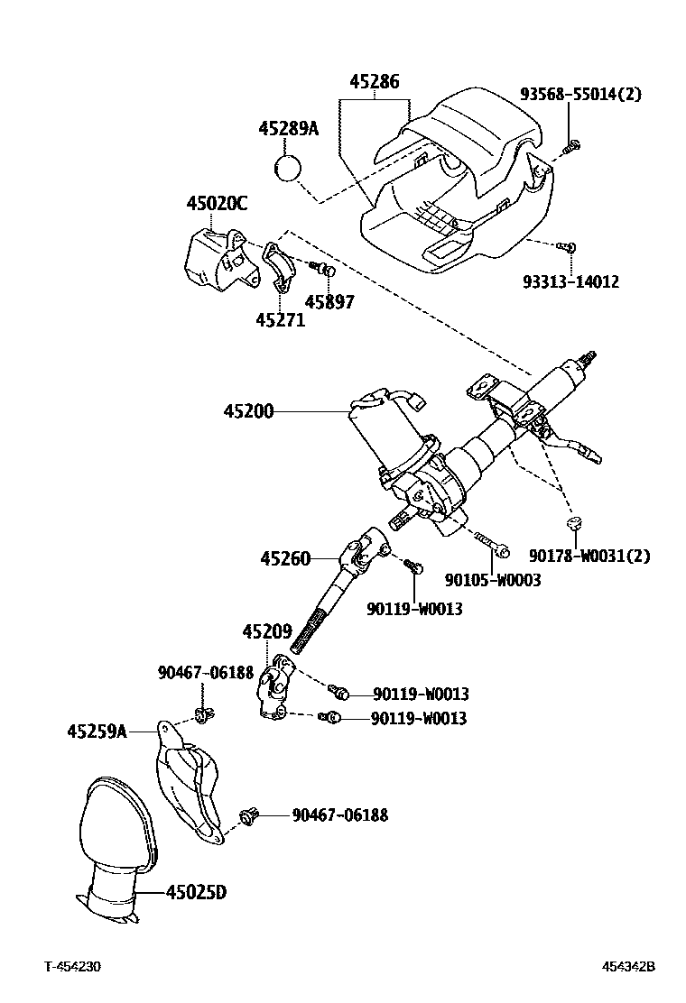 Toyota YARIS Steering Column & Shaft EPC diagram — 454342B