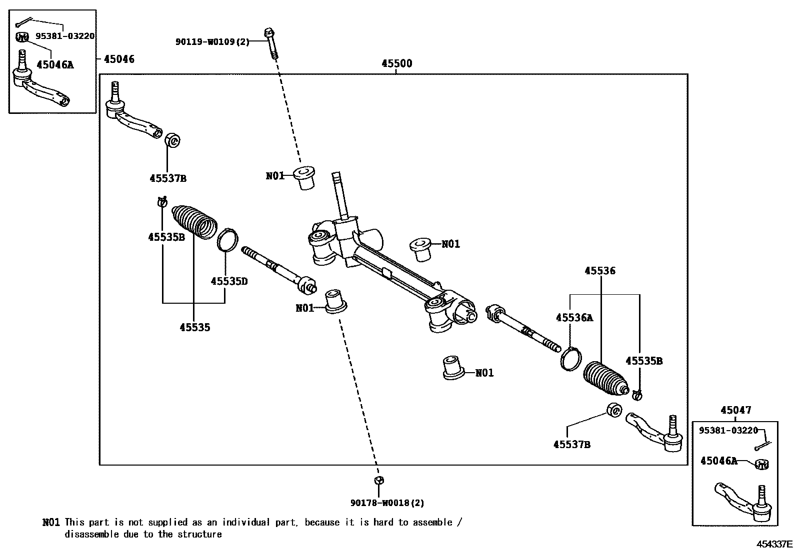 Toyota YARIS 前转向齿轮和连杆 EPC diagram — 454337E