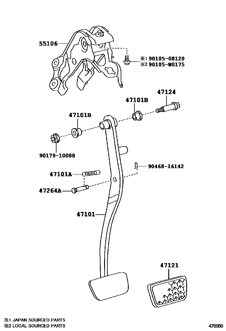 Toyota YARIS Brake Pedal & Bracket EPC diagram — 476950