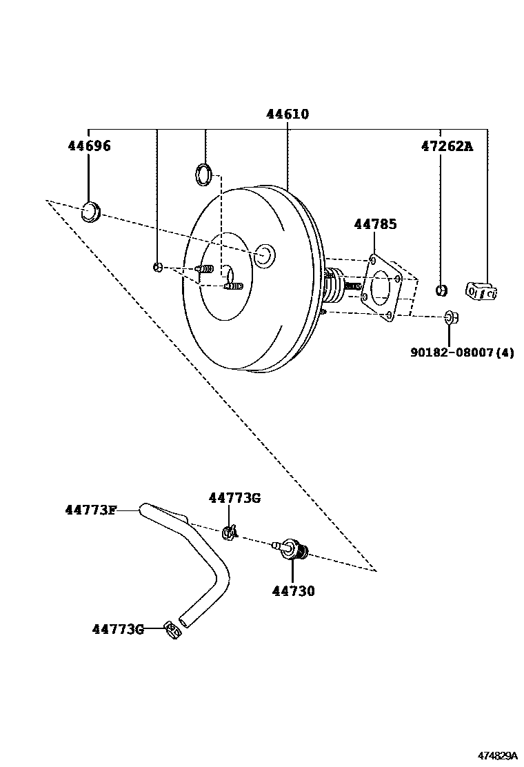Toyota YARIS 制动助力器和真空管 EPC diagram — 474829A