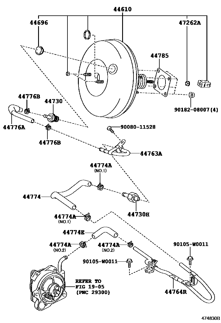 Toyota YARIS 制动助力器和真空管 EPC diagram — 474830B