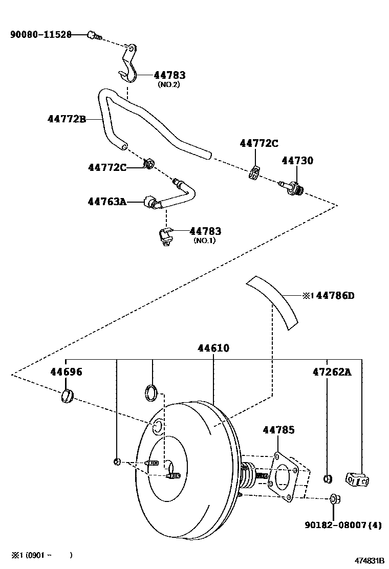 Toyota YARIS 制动助力器和真空管 EPC diagram — 474831B