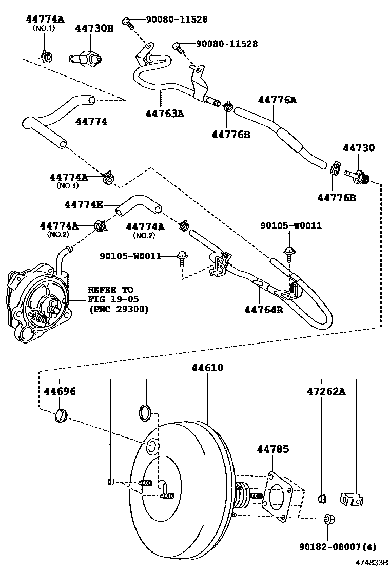 Toyota YARIS 制动助力器和真空管 EPC diagram — 474833B