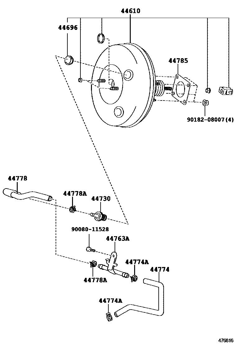 Toyota YARIS 制动助力器和真空管 EPC diagram — 476816