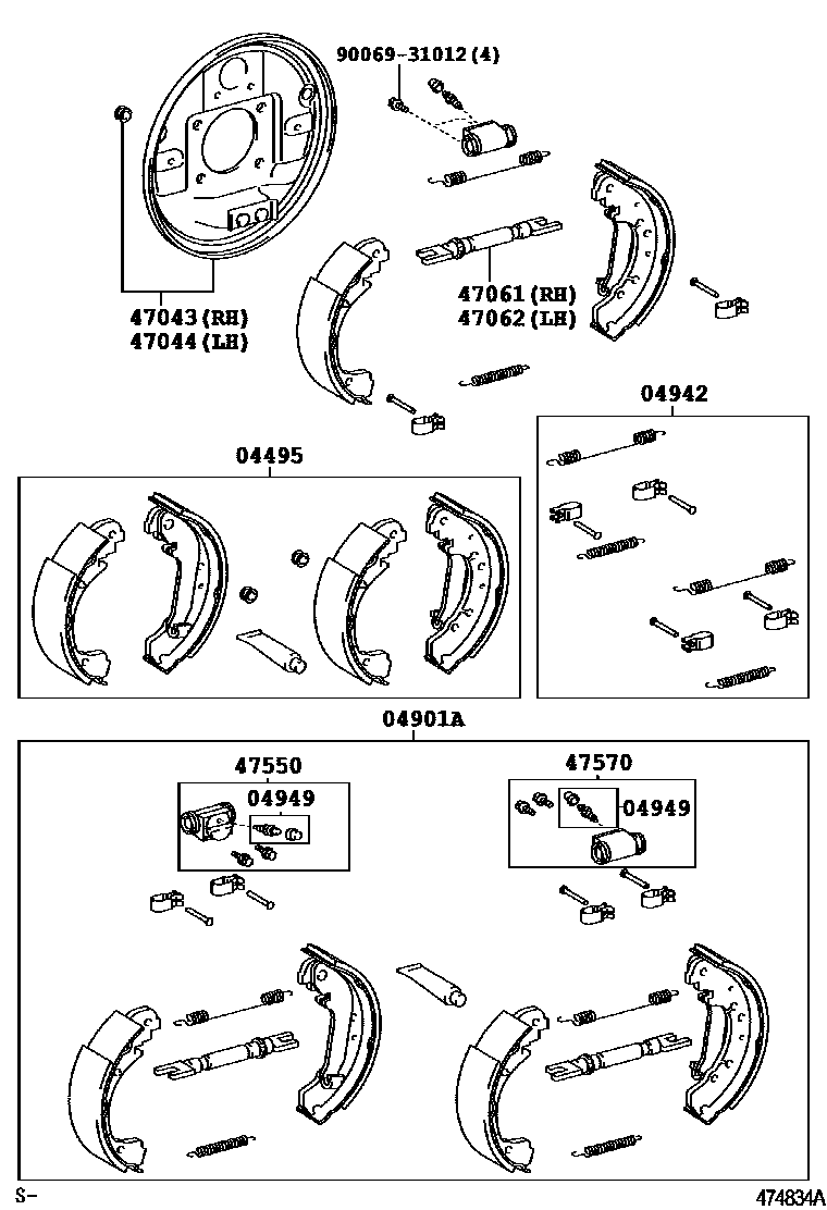 Toyota YARIS 后鼓式制动器分泵和底板 EPC diagram — 474834A