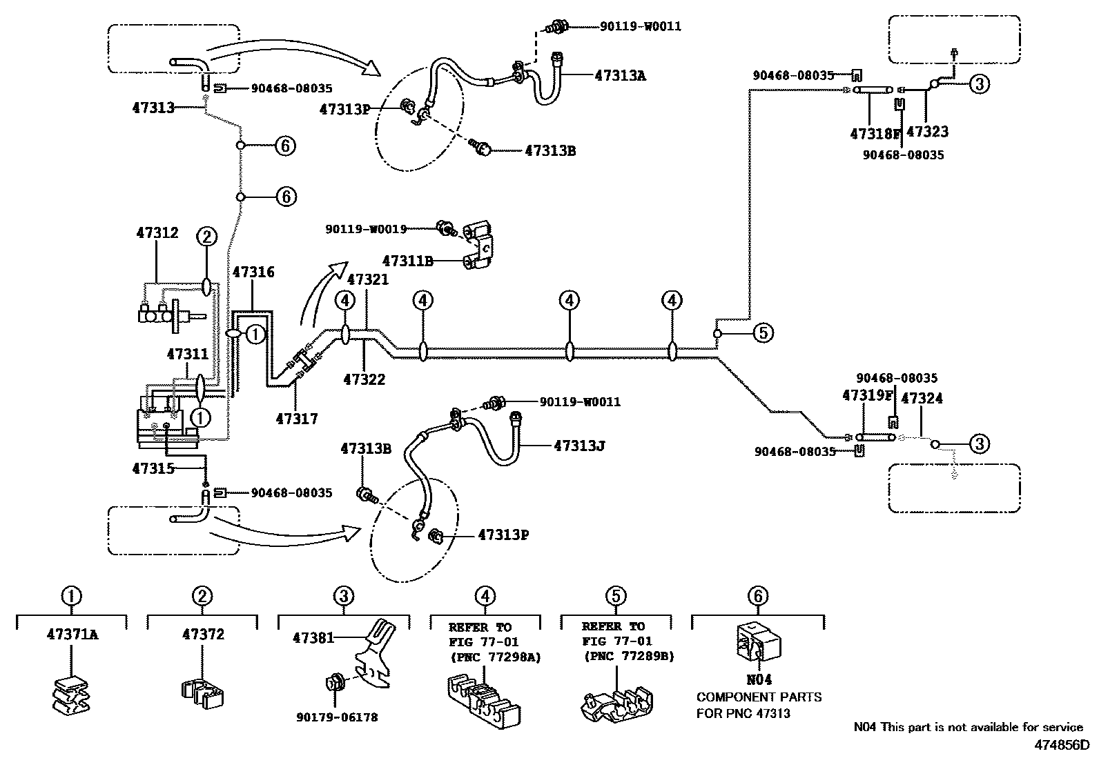 Toyota YARIS 制动配管和卡箍 EPC diagram — 474856D