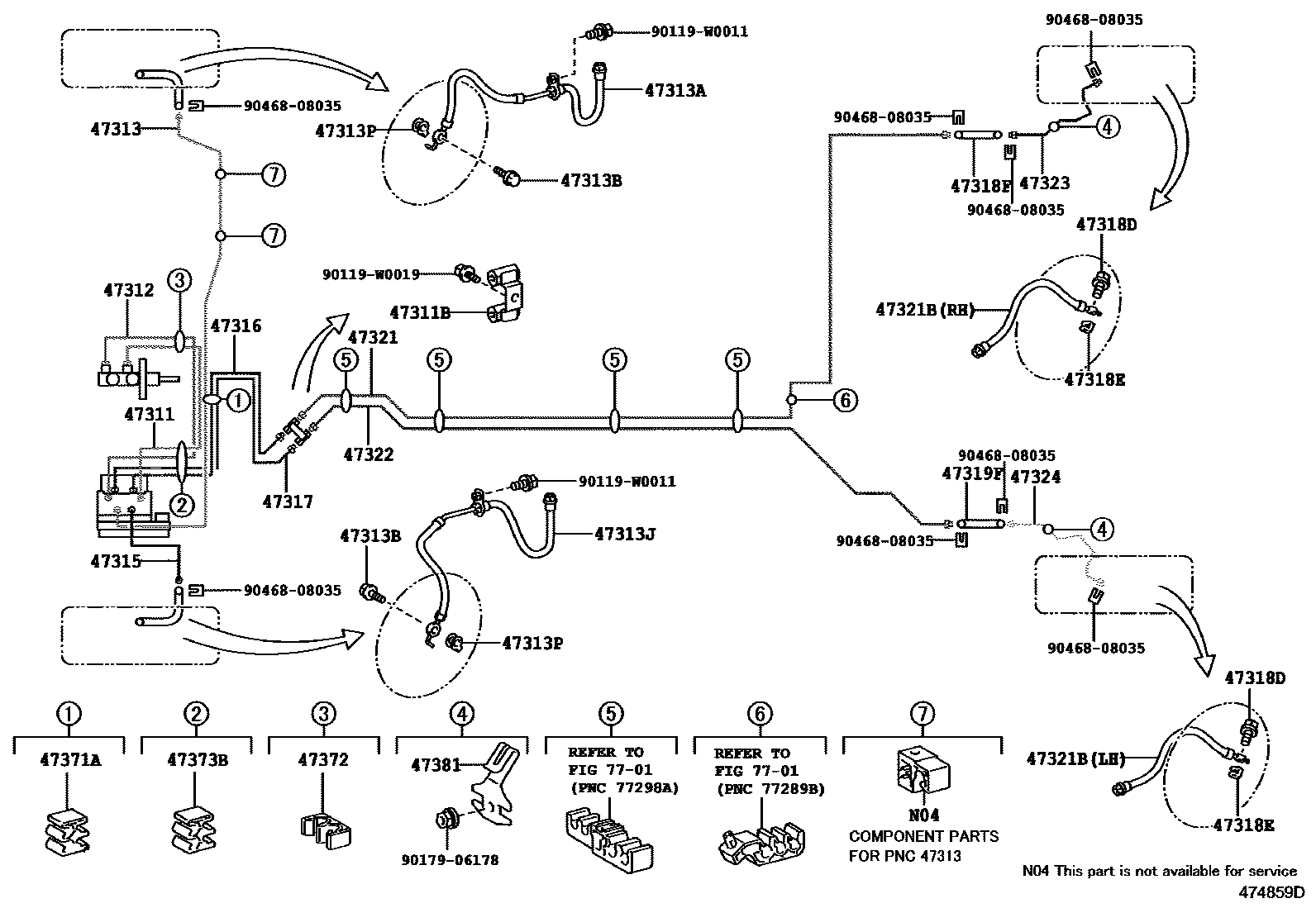 Toyota YARIS 制动配管和卡箍 EPC diagram — 474859D