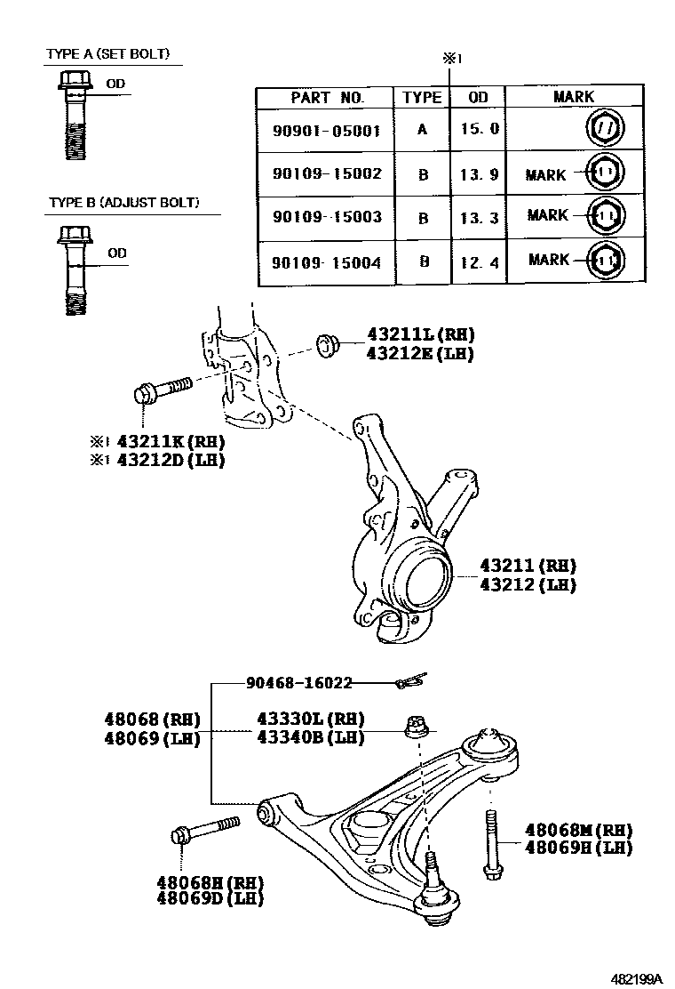 Toyota YARIS 前桥控制臂和转向节 EPC diagram — 482199A