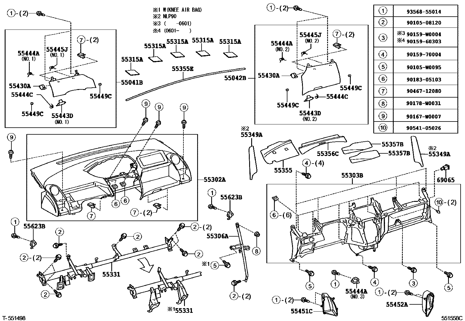 Toyota YARIS 仪表板和手套箱 EPC diagram — 551558C